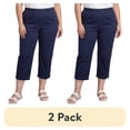 thumbnail image 1 of (2 pack) Turtle Bay New York Women's Elastic Waist Pull On Stretch Twill Capri with side pockets (Plus Sizes), 1 of 12