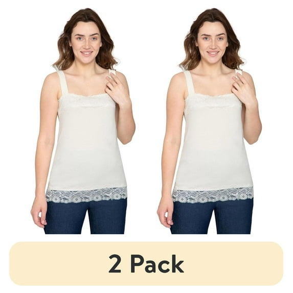 (2 pack) Turtle Bay New York Women's Lacey Trim Cotton Blend Tank Top