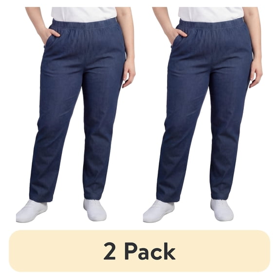 (2 pack) Turtle Bay New York Women's Lightweight Pull-On Stretch Denim Jeans, Elastic Waist Relaxed Fit Plus Sizes Available