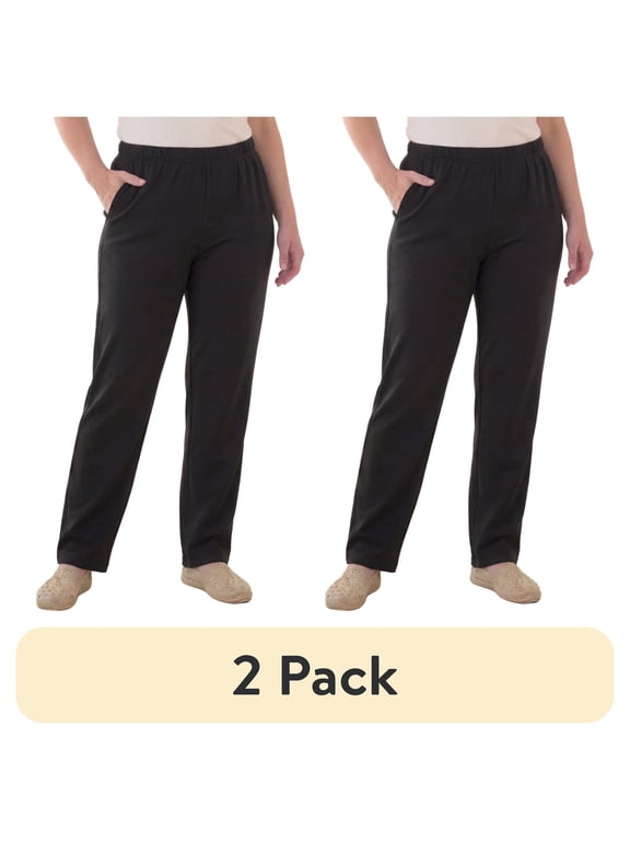 (2 pack) (2 pack) Turtle Bay New York Women's Plus Size Knit Pull on Pants - Cotton Blend Sweatpants with Flat Front Waistband and Side Seam Pockets