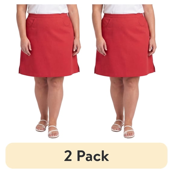 (2 pack) Turtle Bay New York Women's Pull on Skort in Twill with Elastic Waist and Front Pockets