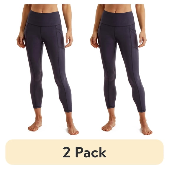 (2 pack) Turtle Bay New York Womens High Waist 7/8 Leggings in Double Knit Polyester Blend Fabric with side Pockets
