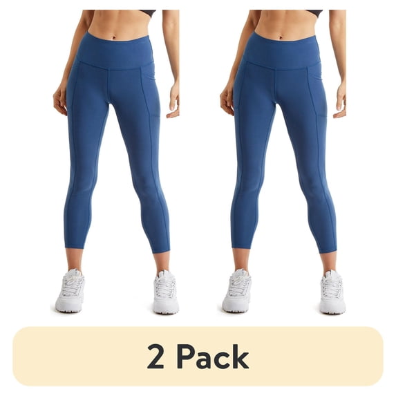 (2 pack) Turtle Bay New York Womens High Waist 7/8 Leggings in Double Knit Polyester Blend Fabric with side Pockets