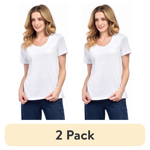 (2 pack) Turtle Bay New York Women’s Short Sleeve V-Neck Tee Shirt - Cotton Blend and Wrinkle Resistant