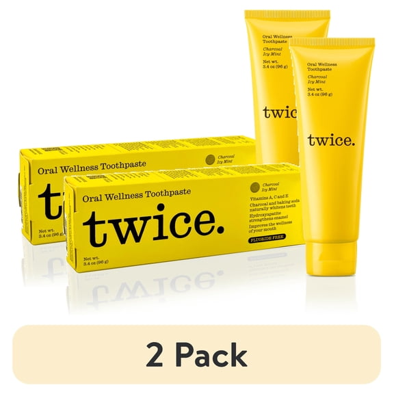 (2 pack) Twice Nano-Hydroxyapatite Toothpaste, Fluoride-Free - Activated Charcoal for Teeth Whitening, ICY Mint - 3.4 oz