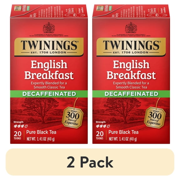 (2 pack) Twinings English Breakfast Decaffeinated Pure Black Tea Bags, 20 Count Box