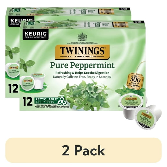 (2 pack) Twinings Pure Peppermint Herbal Tea K-Cup Pods for Keurig, 12 Count, Caffeine-free