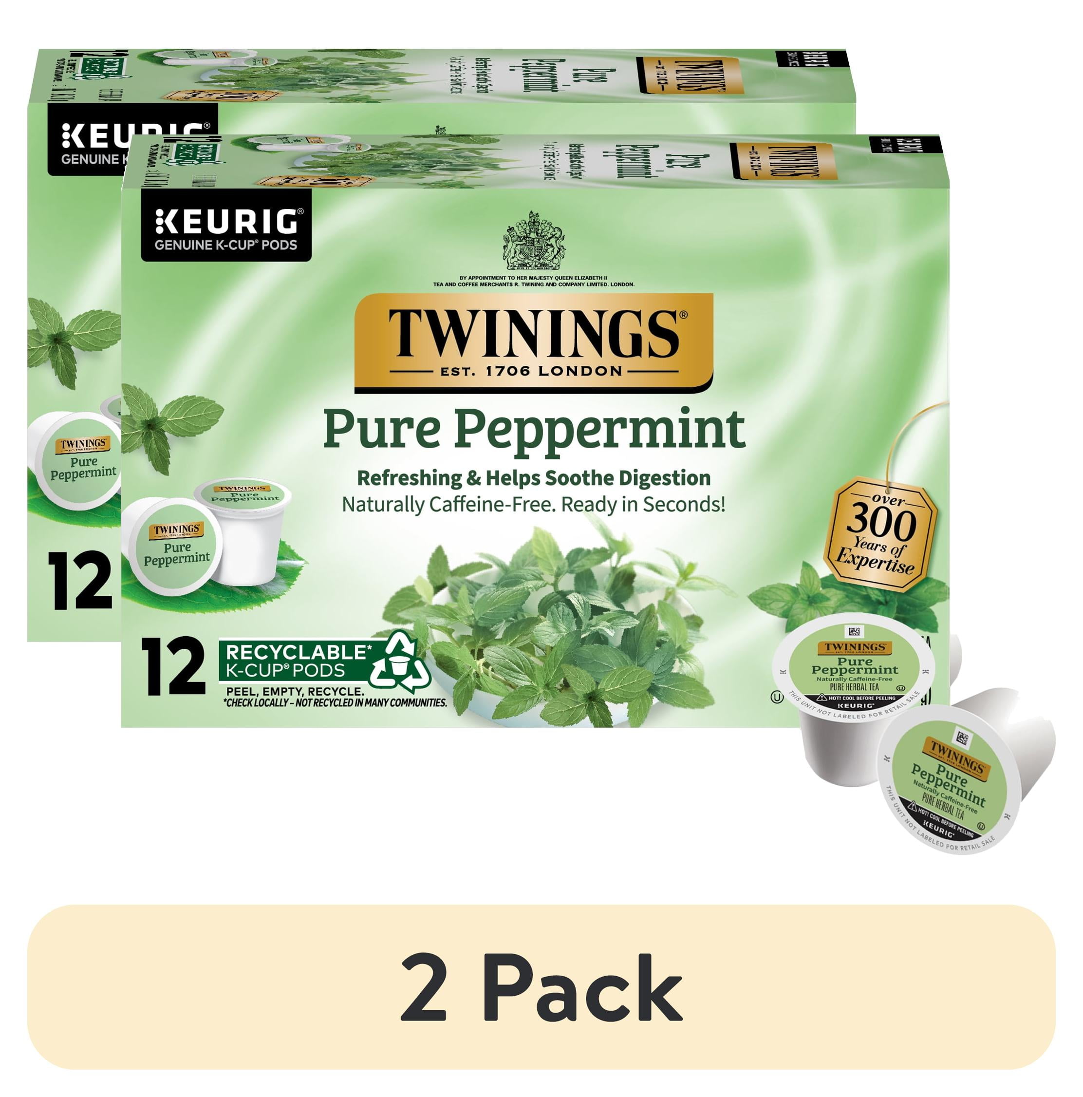 (2 pack) Twinings Pure Peppermint Herbal Tea K-Cup Pods, Naturally Caffeine Free, 12 Count