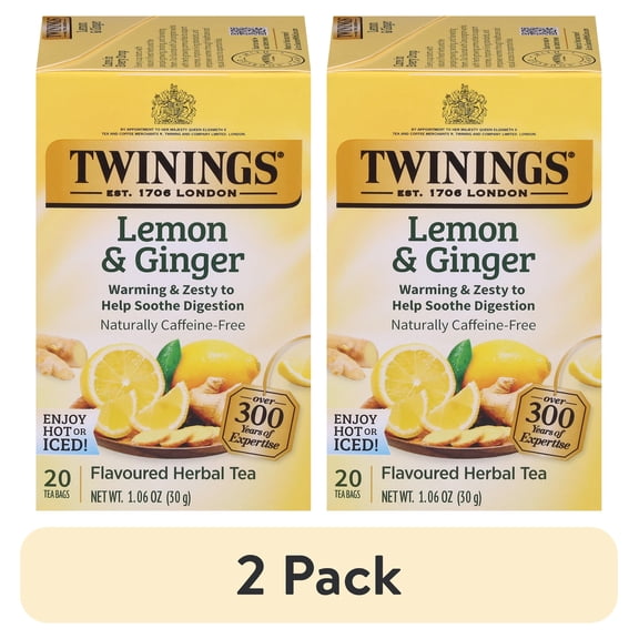 (2 pack) Twinings of London Lemon & Ginger Herbal Tea Bags , 20 Ct., 1.41 oz.