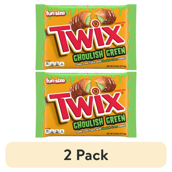 (2 pack) Twix Ghoulish Green Fun Size Halloween Chocolate Bars - 9.8 oz Bag
