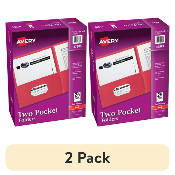 Two Pocket Folders, Holds up to 40 Sheets, 25 Red Folders (47989)
