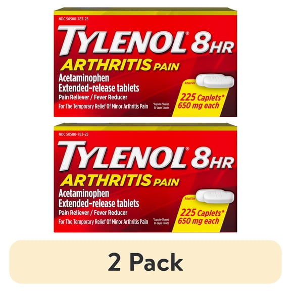 (2 Pack) Tylenol 8 HR Arthritis Pain Extended Release Caplets, Pain Reliever, 650 mg, 225 ct.