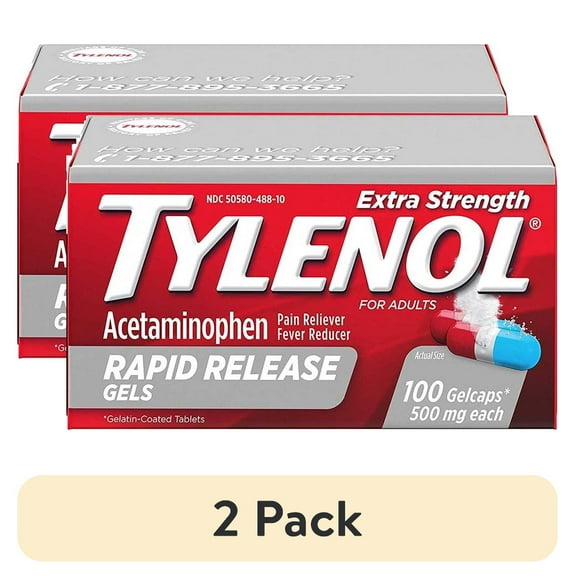 (2 pack) Tylenol Extra Strength Acetaminophen Rapid Release Gels, Pain Reliever & Fever Reducer, 100 ct