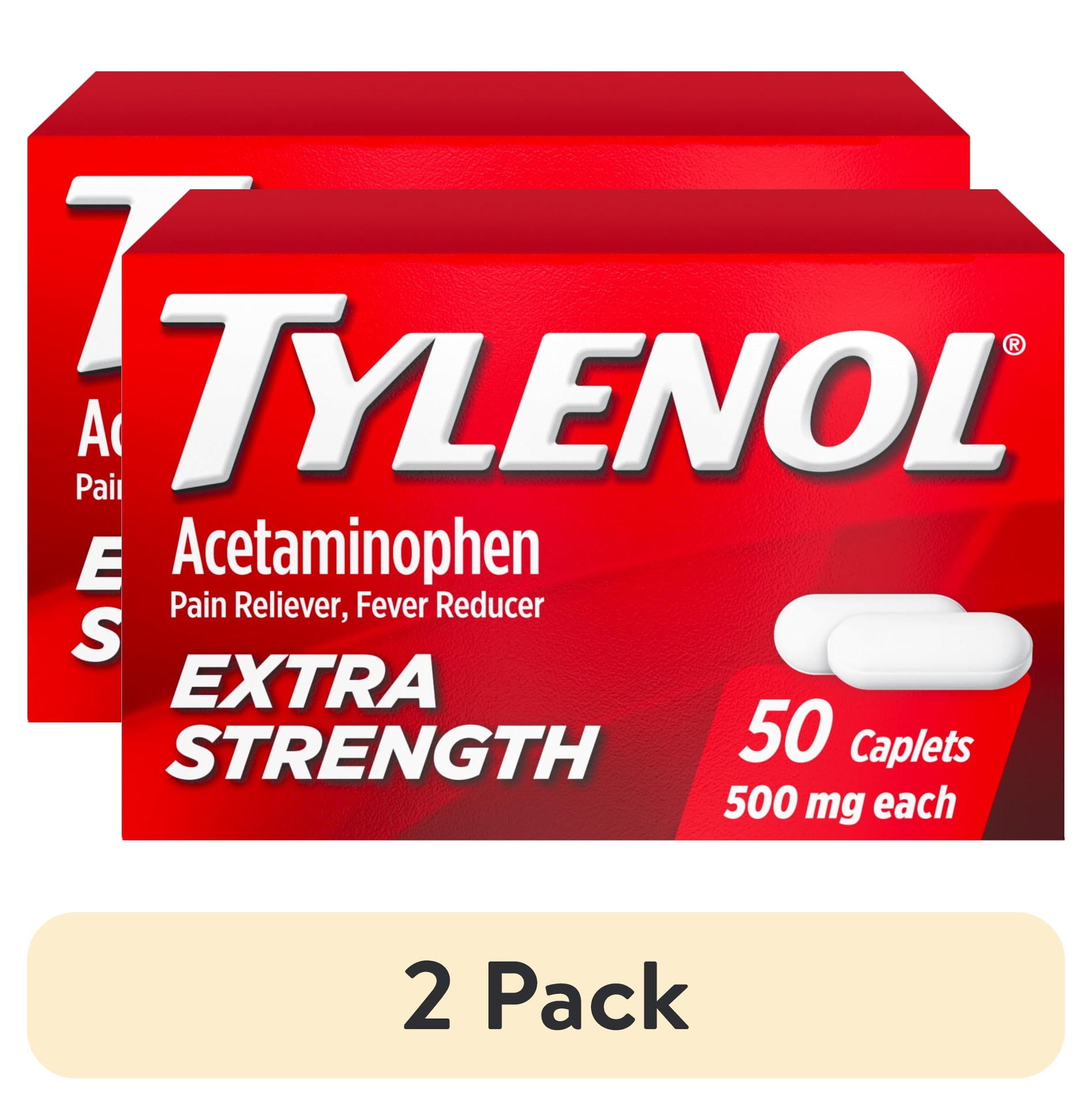 (2 pack) Tylenol Extra Strength Pain Relief Acetaminophen Caplets 500mg, 50 Count