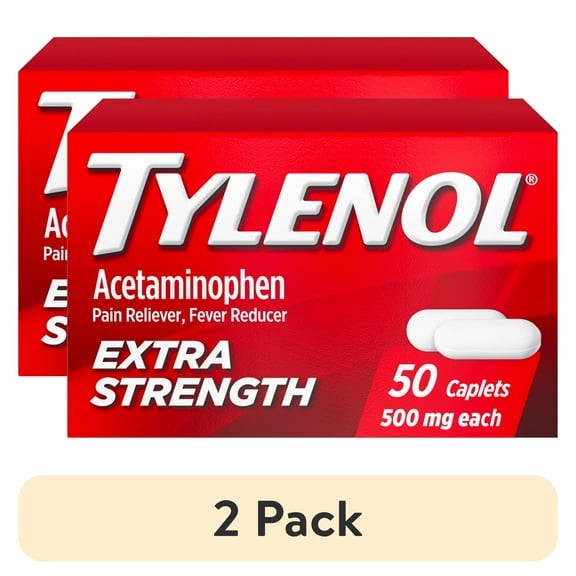 (2 pack) Tylenol Extra Strength 500mg Acetaminophen Caplets, 50 Ct