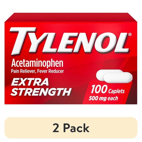 (2 pack) Tylenol Extra Strength Pain Reliever & Fever Reducer 500 mg Caplets 100 Each