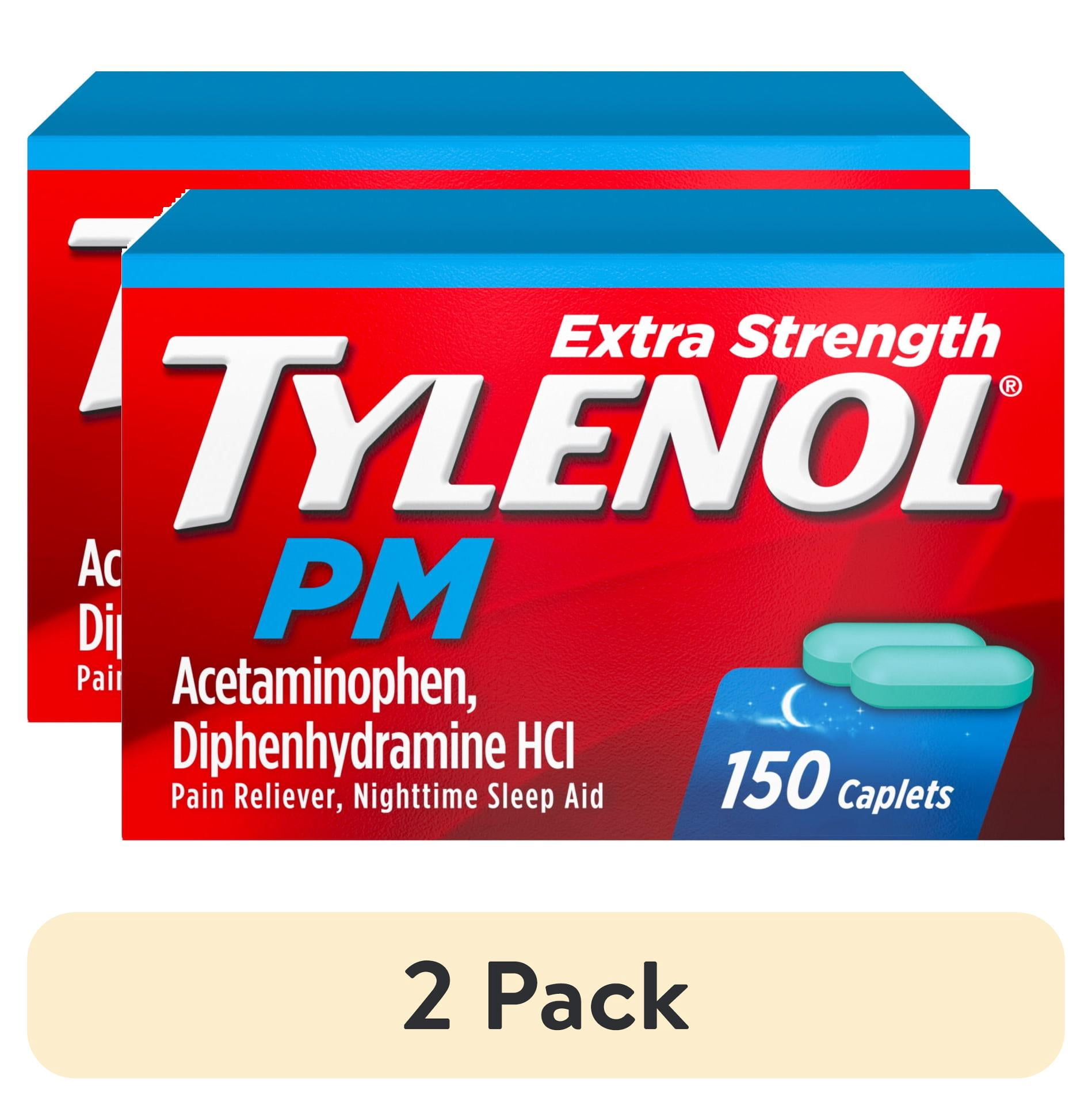 (2 pack) Tylenol PM Extra Strength Nighttime Pain Relief and Sleep Aid Caplets, Fast, Strong, 150 Count