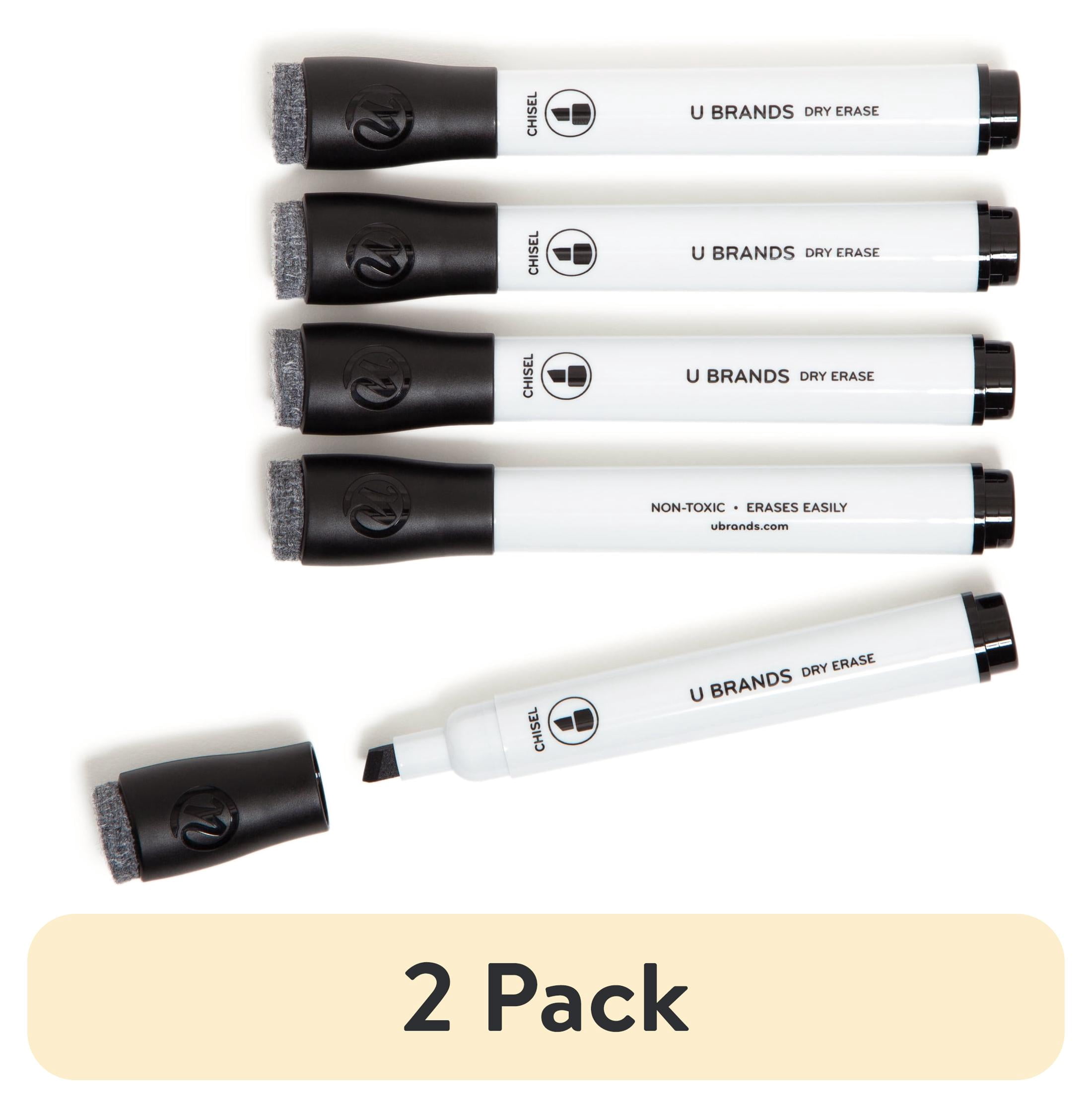 (2 pack) U Brands Dry Erase Markers, 5 Count, Black, Low-Odor, Chisel (5 mm) Tip