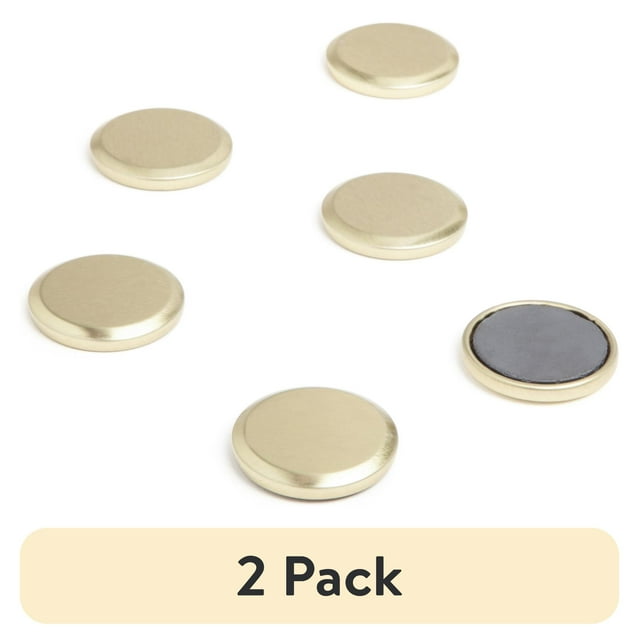 (2 pack) U Brands Round Metal Magnets, Set of 6, Gold Metal