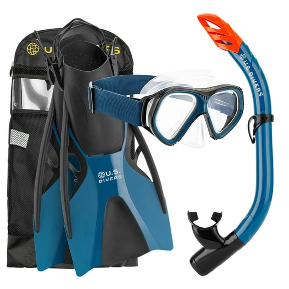 (2 pack) U.S. Divers Playa Adult Snorkel Set S/M (Black & Blue)