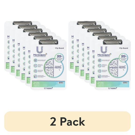 (2 pack) U Style 6pk Antimicrobial Acrylic Clipboard with Microban ®, Low Profile Clip, White