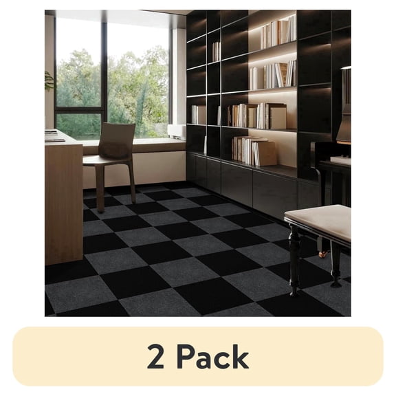 (2 pack) UMIGGEE Peel and Stick Carpet Tiles 11.8-in x 11.8-in Black Self-Adhesive Square Soft Carpet Floor Tiles Carpet Easy Install DIY Floor Tiles for Kids Room Bedroom Dining Room 10-pcs (9.7 sqft/Box)