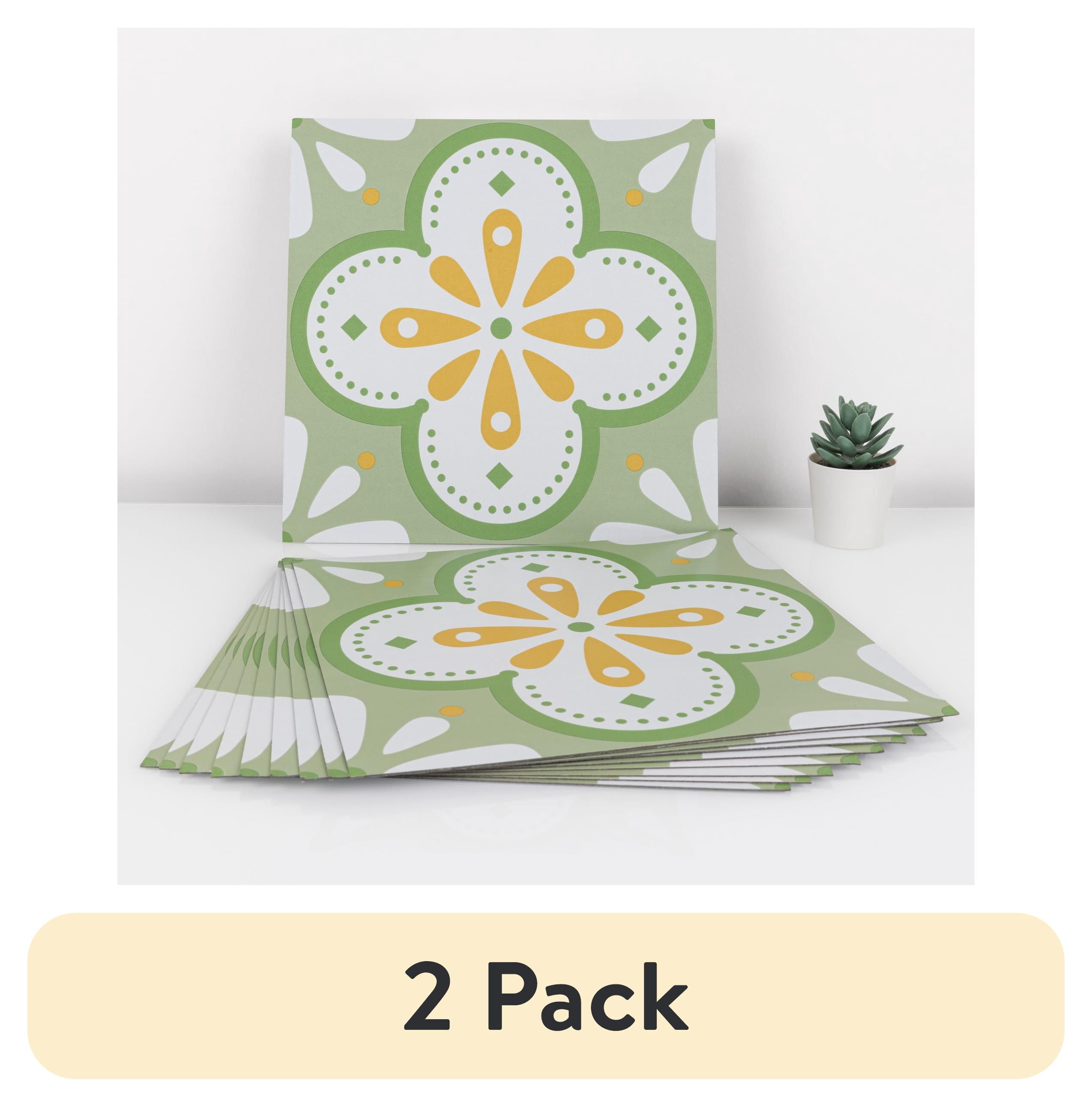 (2 pack) UMIGGEE Peel and Stick Floor Tile 12in x 12in x 1mm (10 Pcs/Pack) Floor Green flower Self Adhesive Vinyl Flooring Durable Transform for Kitchen Bedroom Laundry Room (10 Sq. ft/Pack)
