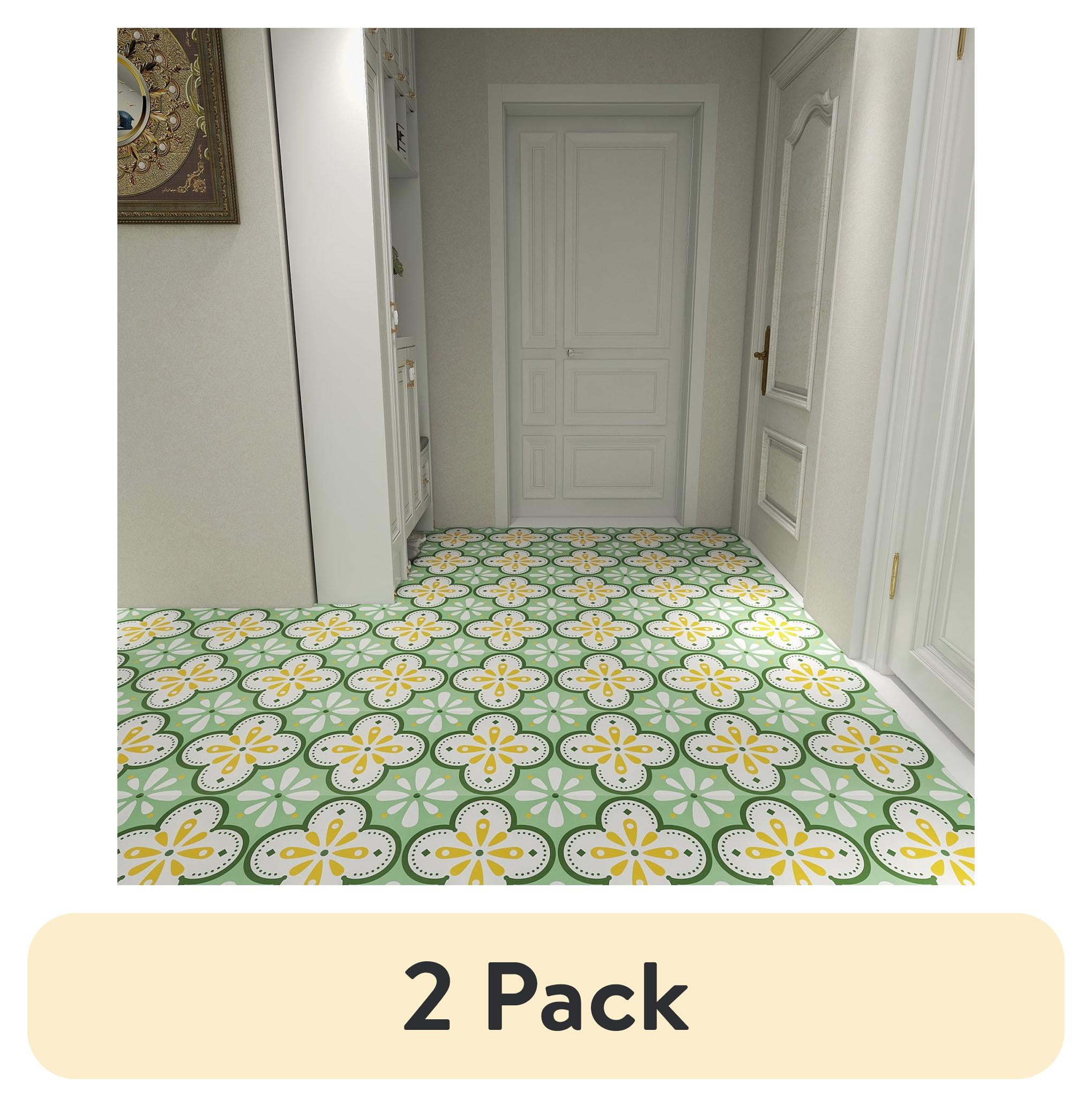 (2 pack) UMIGGEE Peel and Stick Floor Tile 12in x 12in x 1mm 20 Pcs/Pack) Look Floor Green flower Self Adhesive Vinyl Flooring Durable Transform for Kitchen Bedroom Laundry Room (20 Sq. ft/Pack)