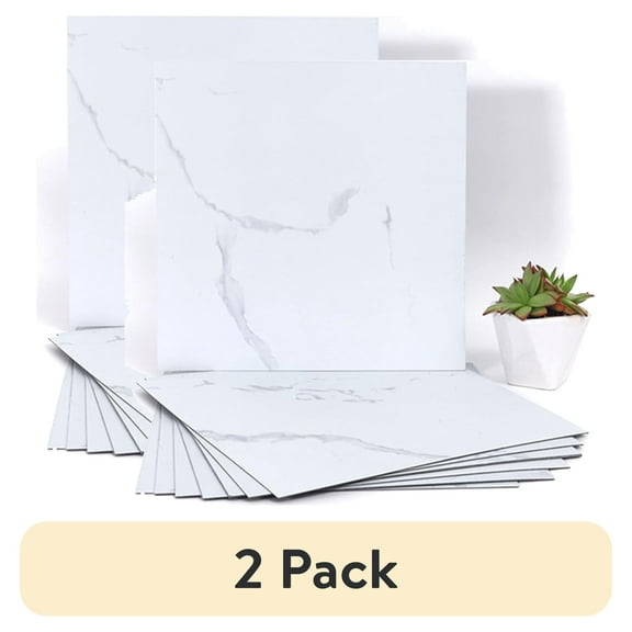 (2 pack) UMIGGEE White Marble Peel and Stick Floor Tile Self Adhesive Vinyl Flooring 12-in x12-in x1.0mm (20-pcs)For Kitchen Living Room Bedroom Home Decoration (20 Sq. ft./Pack)