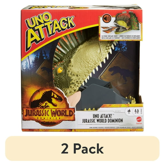 (2 pack) UNO Attack Jurassic World Domination Card Game For Kids with Dinosaur Card Launcher