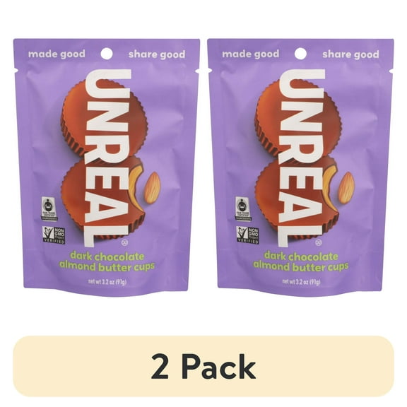 (2 pack) UNREAL Dark Chocolate Almond Butter Cups, 3.2 Oz