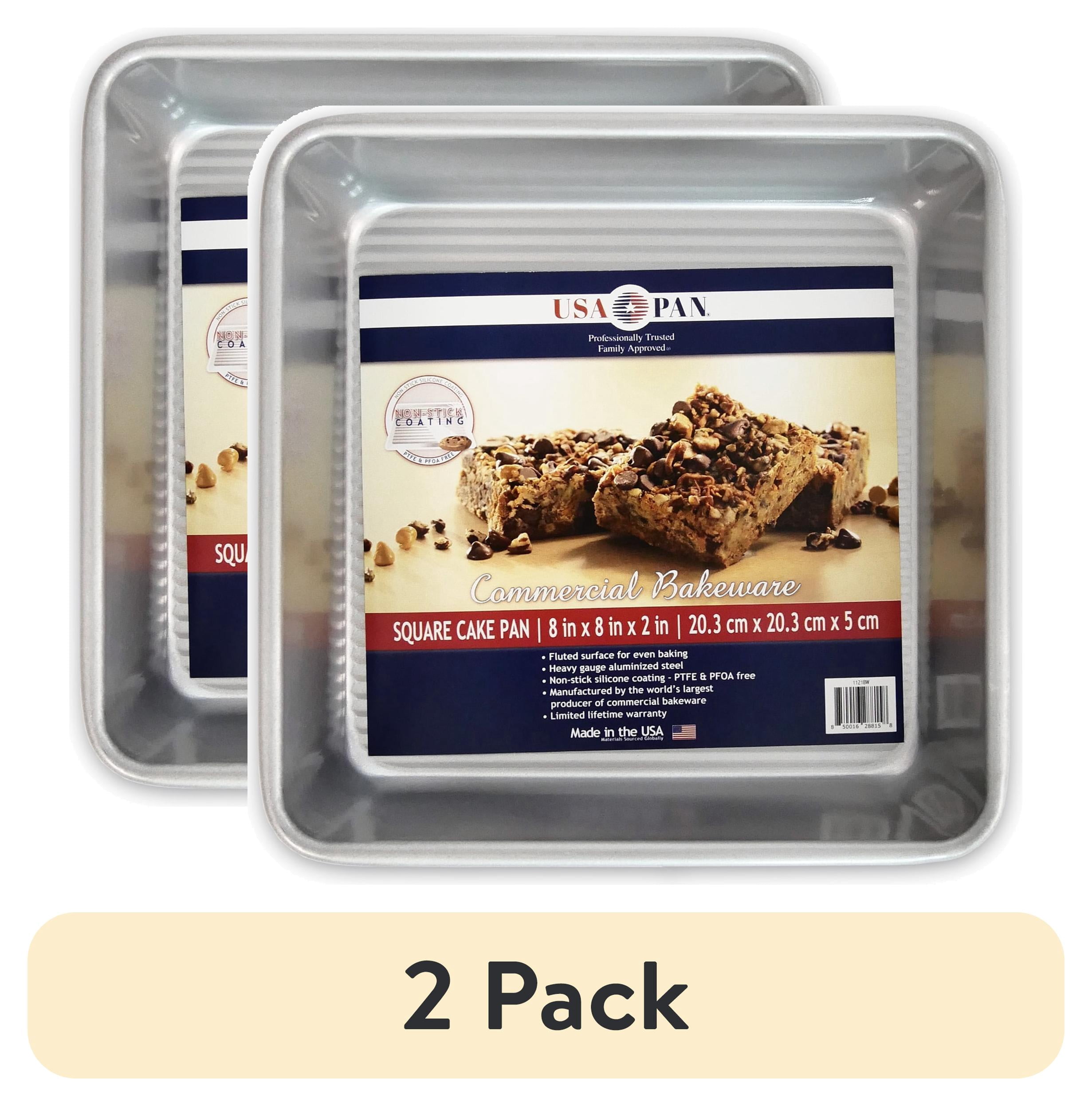 (2 pack) USA Pan Bakeware Seamless Nonstick 8 Inch Square Cake Pan, Aluminized Steel