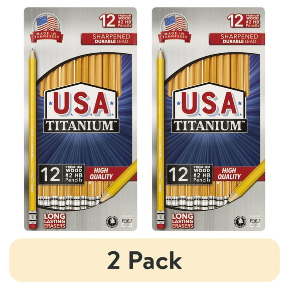 (2 pack) USA Titanium #2 HB Pencils – 12 Count, Pre-Sharpened, Latex-Free, PMA Certified
