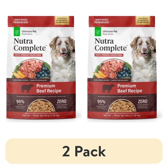 (2 pack) Ultimate Pet Nutrition Nutra Complete Premium Beef Freeze-Dried Raw Dog Food 48 oz