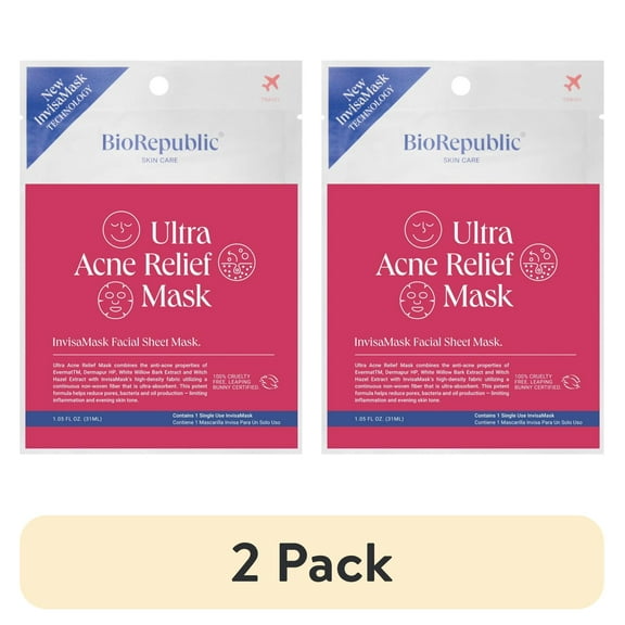(2 pack) Ultra Acne Relief InvisaMask, 1-Piece Facial Sheet Mask
