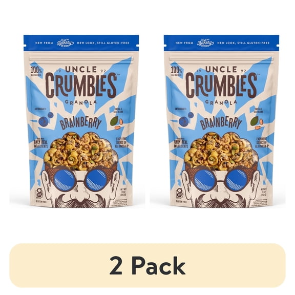 (2 pack) Uncle Crumbles Gluten-Free, Non GMO, Kosher Certified Granola with Sunflower, Pumpkin, Flax & Sesame Seeds, Brainberry, 11 oz