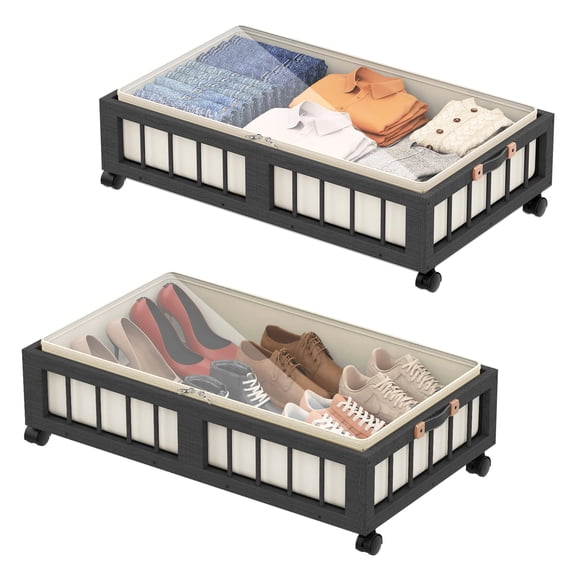 2-pack Under Bed Storage Containers Black 23.6''L x 16.54''W x 7.5''H For Bedroom Dorm Basement