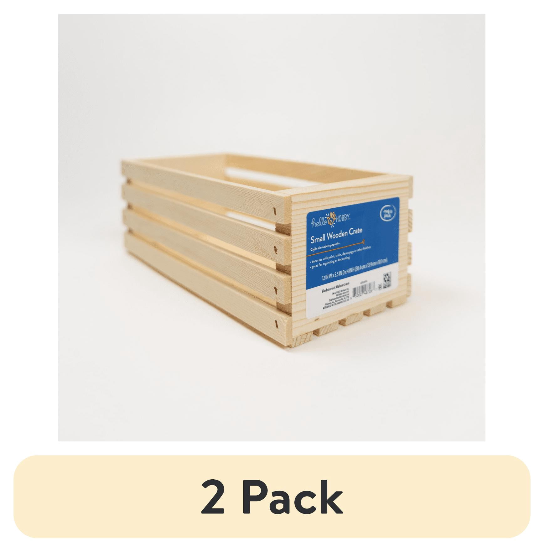 (2 pack) Hello Hobby Unfinished Wood Crate, 12 in x 5.5 in x 4 in