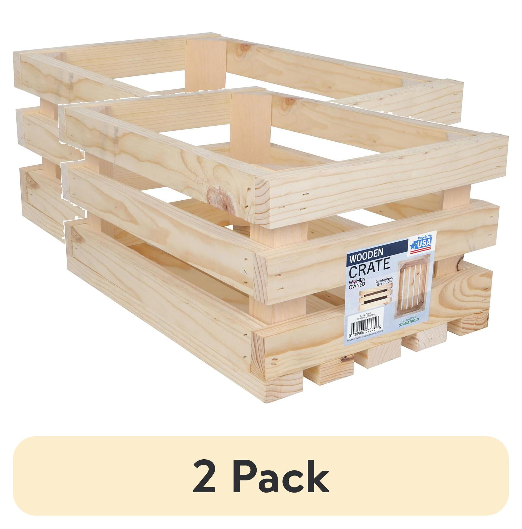 Natural Wood Storage Crate With Slatted Sides & Handles - 16"L X 12"W X 6.25"H, Rustic Organizer Bin