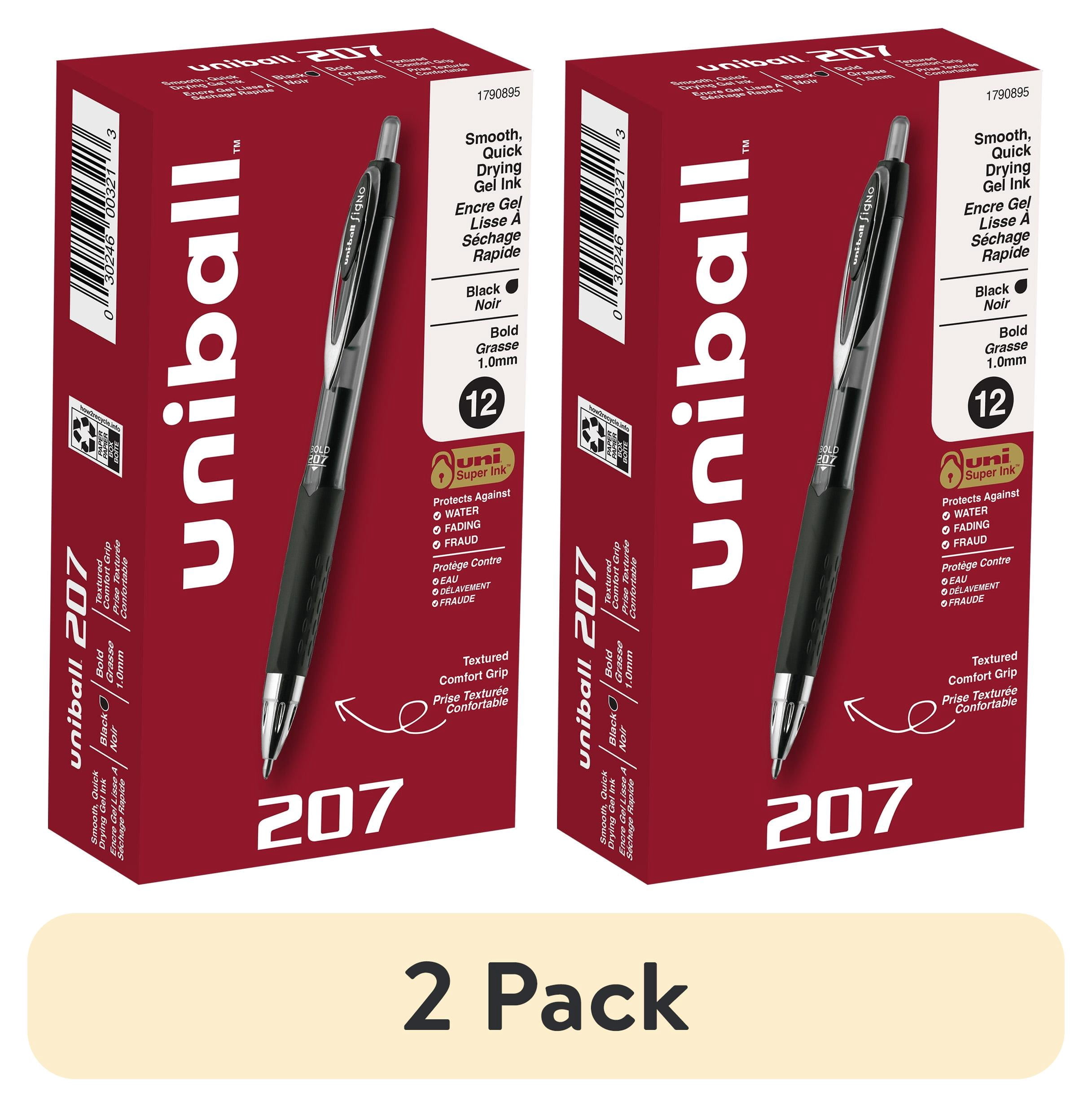 (2 pack) uniball 207 Retractable Gel Pens, Bold Point (1.0mm), Black Ink Gel Pens, 12 Count