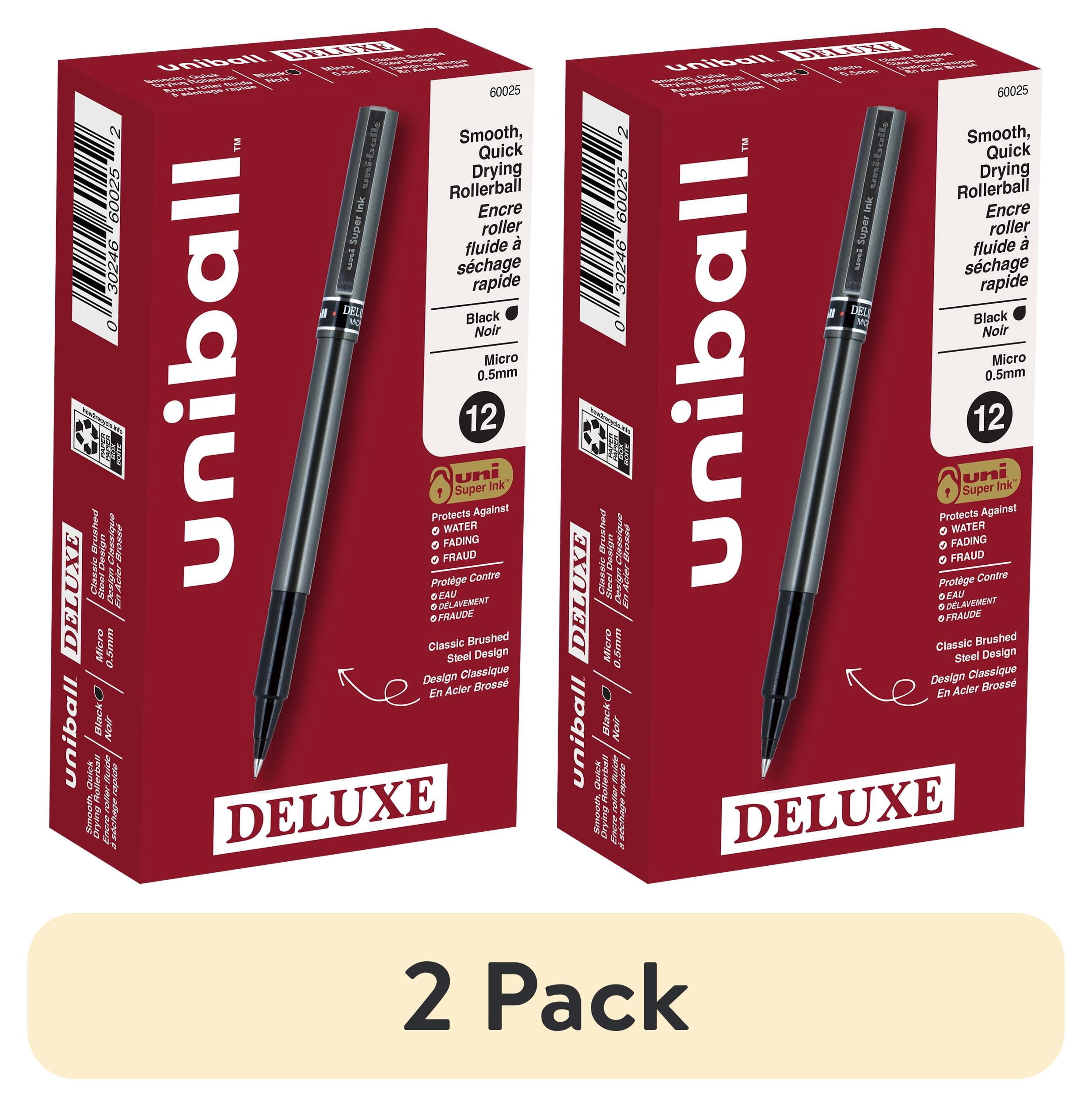 (2 pack) Uniball Deluxe Rollerball Pens, Micro Point (0.5mm), Black Ink ...