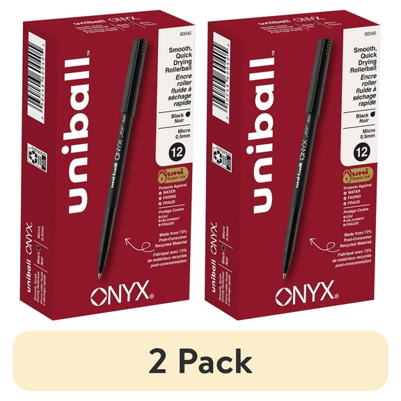 uniball ONYX Rollerball Pens, Micro Point (0.5mm), Black Ink, 12 Count