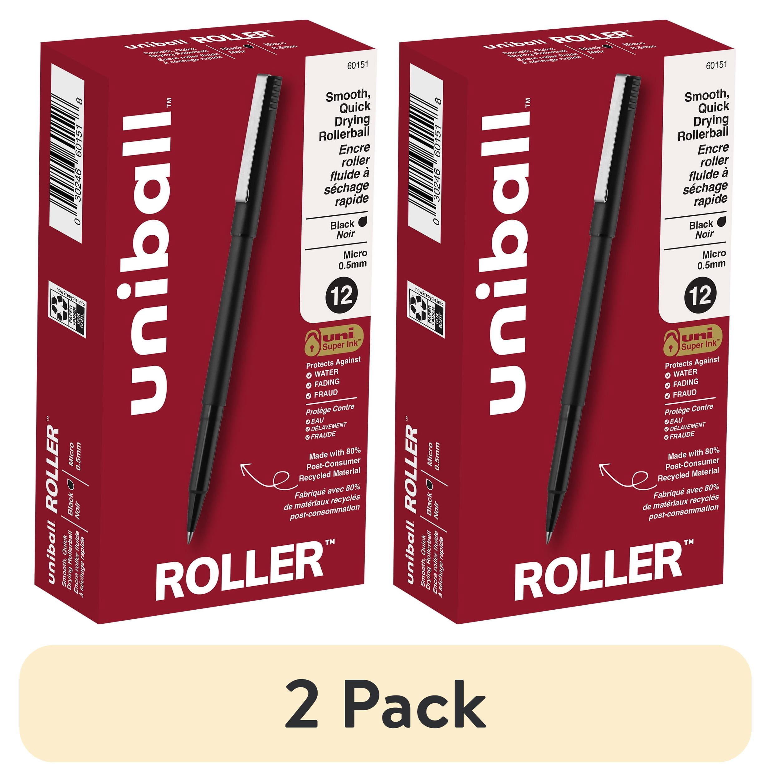 (2 pack) uniball Roller Rollerball Pens, Micro Point (0.5mm), Black Ink, 12 Count