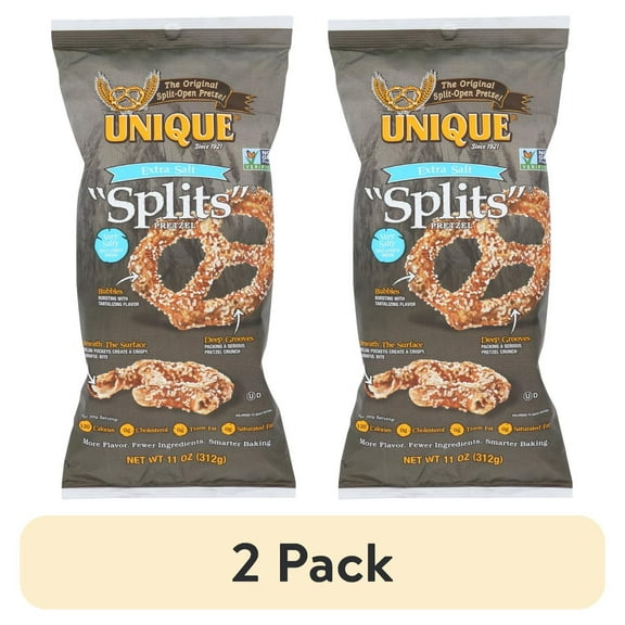 (2 pack) Unique Pretzels Extra Salt Splits Pretzels, 11 Oz
