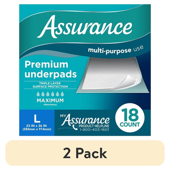 (2 pack) Unisex Premium Underpad for Adults, L , Maximum Absorbency (18 Count)