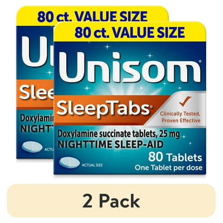 (2 pack) Unisom SleepTabs Doxylamine Succinate Tablets 80ct