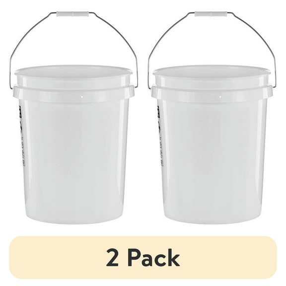 (2 pack) United Solutions 5 Gallon Round Utility Bucket, Comfort Handle, Plastic, White, PN0149, 1 Each