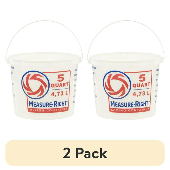 (2 pack) United Solutions 5 Quart Round Measure Right Plastic Mixing Bucket, Translucent, 1 Each