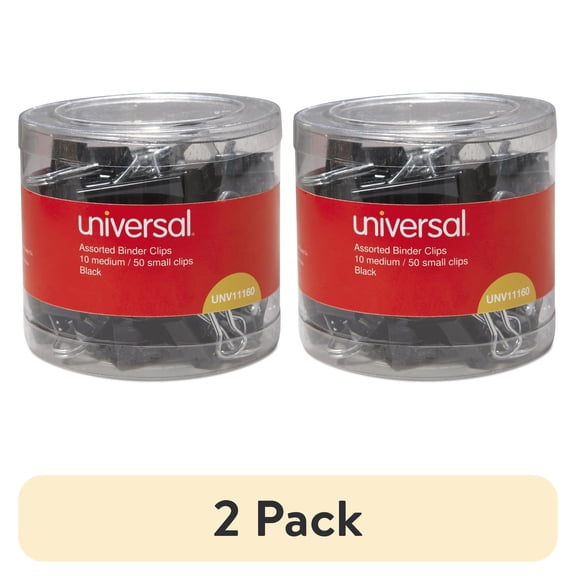 (2 pack) Universal Binder Clips with Storage Tub Black Silver 60 Count