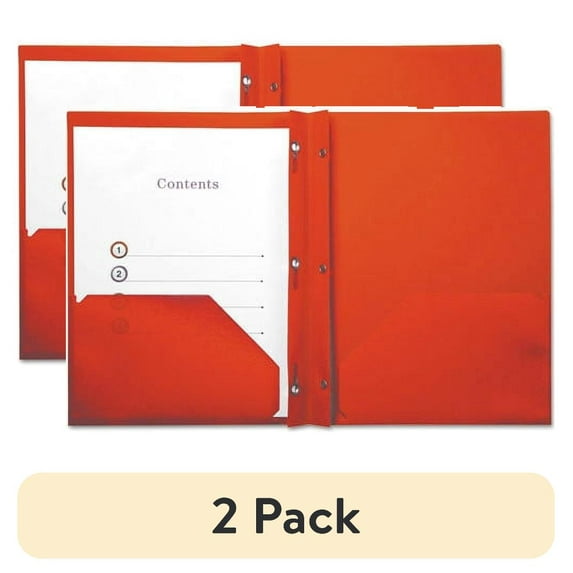 (2 pack) Universal Plastic Twin-Pocket Report Covers with 3 Fasteners 100 Sheets Red 10/PK 20553
